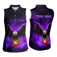 Load image into Gallery viewer, Personalized Purple Flame Eagle Custom Bowling Sleeveless Polo Shirt, Fire Eagle Bowling League Jersey NQS9615