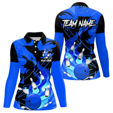 Load image into Gallery viewer, Eagle flame bowling ball and pins custom Women Bowling Shirts, team bowling jerseys | Blue NQS9616