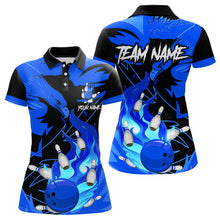 Load image into Gallery viewer, Eagle flame bowling ball and pins custom Women Bowling Shirts, team bowling jerseys | Blue NQS9616
