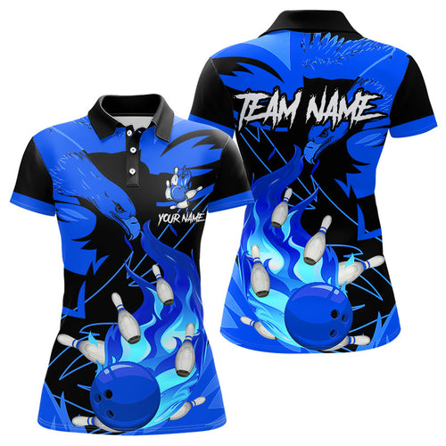 Eagle flame bowling ball and pins custom Women Bowling Shirts, team bowling jerseys | Blue NQS9616