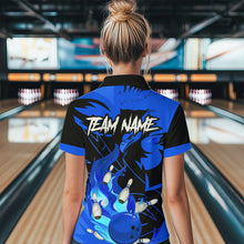 Load image into Gallery viewer, Eagle flame bowling ball and pins custom Women Bowling Shirts, team bowling jerseys | Blue NQS9616