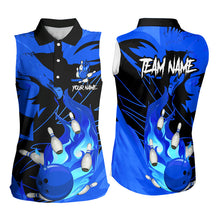 Load image into Gallery viewer, Eagle flame bowling ball and pins custom Bowling Sleeveless Polo Shirt, team bowling jerseys | Blue NQS9616