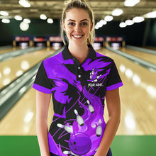 Load image into Gallery viewer, Eagle flame bowling ball and pins custom Women Bowling Shirts, team bowling jerseys | Purple NQS9617