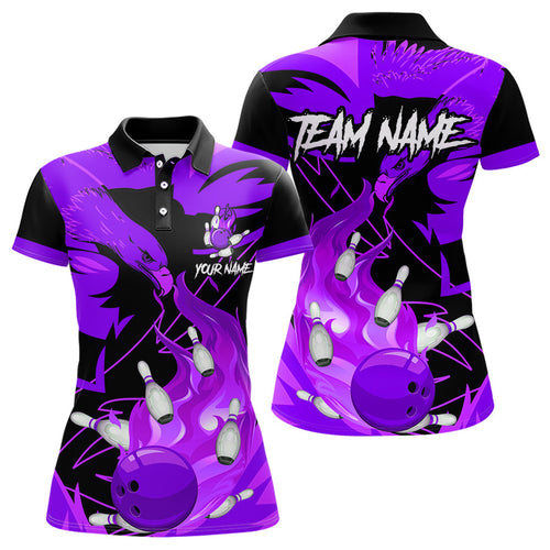 Eagle flame bowling ball and pins custom Women Bowling Shirts, team bowling jerseys | Purple NQS9617