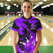 Load image into Gallery viewer, Eagle flame bowling ball and pins custom Women Bowling Shirts, team bowling jerseys | Purple NQS9617