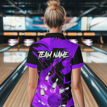Load image into Gallery viewer, Eagle flame bowling ball and pins custom Women Bowling Shirts, team bowling jerseys | Purple NQS9617