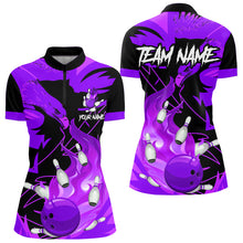 Load image into Gallery viewer, Eagle flame bowling ball and pins custom Women Bowling Shirts, team bowling jerseys | Purple NQS9617