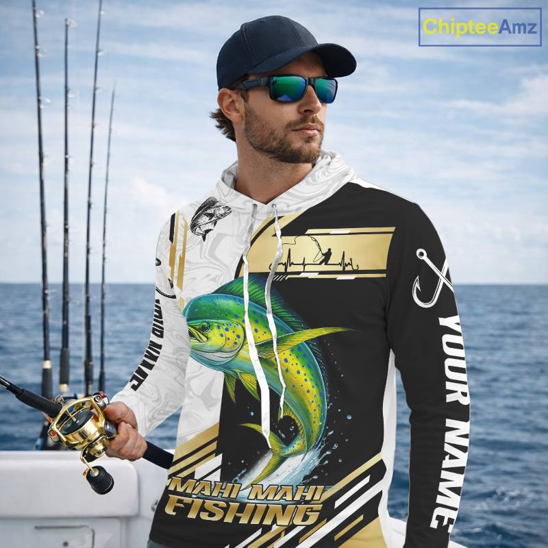 Personalized Mahi Mahi fishing shirts Custom sun protection Dorado fishing team jerseys | Gold NQS11687