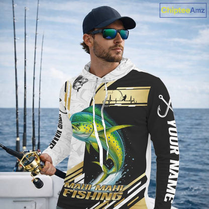 Personalized Mahi Mahi fishing shirts Custom sun protection Dorado fishing team jerseys | Gold NQS11687