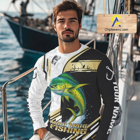 Personalized Mahi Mahi fishing shirts Custom sun protection Dorado fishing team jerseys | Gold NQS11687
