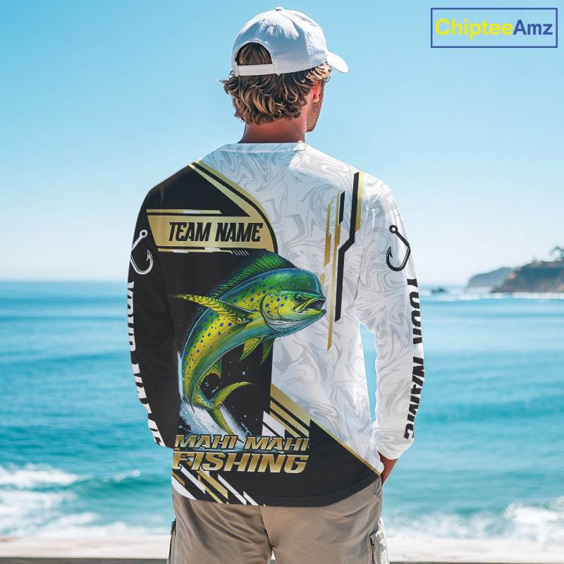 Personalized Mahi Mahi fishing shirts Custom sun protection Dorado fishing team jerseys | Gold NQS11687