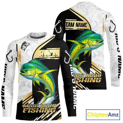 Personalized Mahi Mahi fishing shirts Custom sun protection Dorado fishing team jerseys | Gold NQS11687