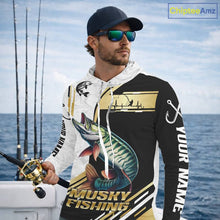 Load image into Gallery viewer, Personalized Musky fishing shirts Custom sun protection Muskie fishing team jerseys | Gold NQS11689