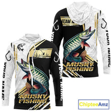 Load image into Gallery viewer, Personalized Musky fishing shirts Custom sun protection Muskie fishing team jerseys | Gold NQS11689