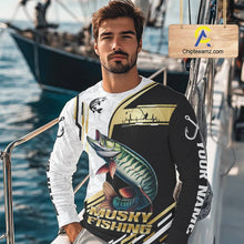 Load image into Gallery viewer, Personalized Musky fishing shirts Custom sun protection Muskie fishing team jerseys | Gold NQS11689