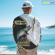 Load image into Gallery viewer, Personalized Musky fishing shirts Custom sun protection Muskie fishing team jerseys | Gold NQS11689