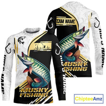 Load image into Gallery viewer, Personalized Musky fishing shirts Custom sun protection Muskie fishing team jerseys | Gold NQS11689