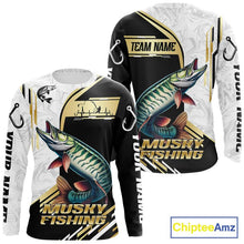 Load image into Gallery viewer, Personalized Musky fishing shirts Custom sun protection Muskie fishing team jerseys | Gold NQS11689