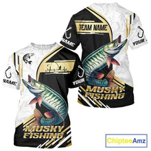 Load image into Gallery viewer, Personalized Musky fishing shirts Custom sun protection Muskie fishing team jerseys | Gold NQS11689