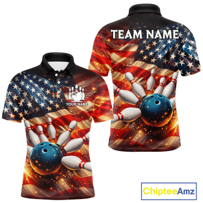 American Flag Bowling Ball and pins Bowling Shirts for Men Custom Patriotic Bowling Team jerseys NQS11698