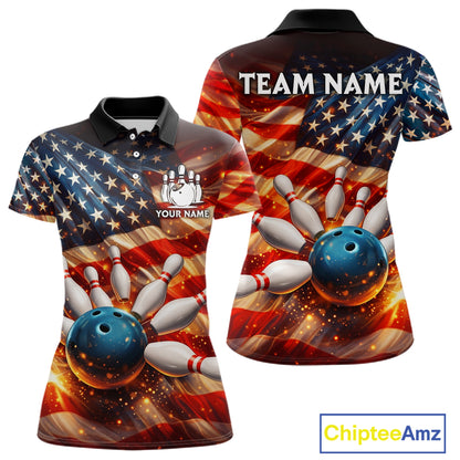 American Flag Bowling Ball and pins Bowling Shirts for Women Custom Patriotic Bowling Team jerseys NQS11698
