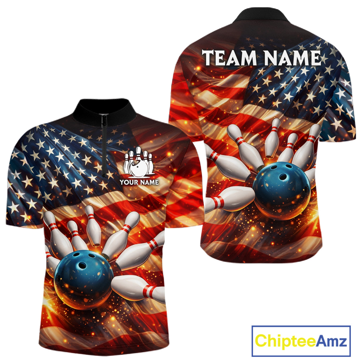American Flag Bowling Ball and pins Bowling Shirts for Men Custom Patriotic Bowling Team jerseys NQS11698