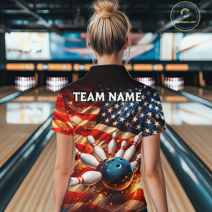 American Flag Bowling Ball and pins Bowling Shirts for Women Custom Patriotic Bowling Team jerseys NQS11698