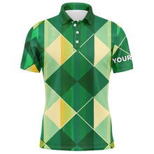 Load image into Gallery viewer, Green yellow argyle plaid pattern Mens golf polo shirts custom mens golf shirts, green golf tops NQS7372