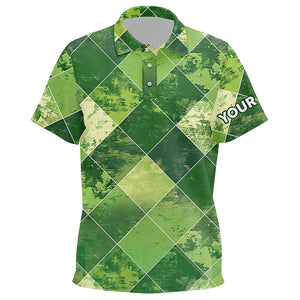 Green argyle plaid pattern Kid golf polo shirts custom Kid golf apparel, green golf tops NQS7373