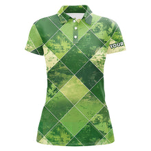 Load image into Gallery viewer, Green argyle plaid pattern Womens golf polo shirts custom ladies golf apparel, green golf tops NQS7373