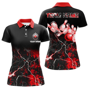 Womens bowling polo shirt Red lightning thunder custom Bowling Ball Pins bowling jerseys for Bowler NQS7377