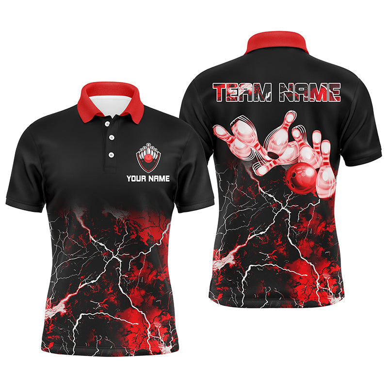 Men Bowling Polo Shirt Red lightning thunder custom Bowling Ball Pins bowling jerseys for Bowler NQS7377