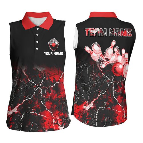 Women sleeveless polo shirts Red lightning thunder custom Bowling Ball Pins bowling jerseys for Bowler NQS7377