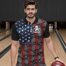 Load image into Gallery viewer, American Flag Skull Camo Bowling Shirt For Men Custom patriotic Team Jersey bowling attire for men NQS9790