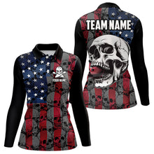 Load image into Gallery viewer, American Flag Skull Camo Bowling Shirt For Women Custom patriotic Team Jersey bowling attire for Women NQS9790