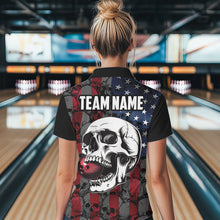 Load image into Gallery viewer, American Flag Skull Camo Bowling Shirt For Women Custom patriotic Team Jersey bowling attire for Women NQS9790