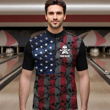 Load image into Gallery viewer, American Flag Skull Camo Bowling Shirt For Men Custom patriotic Team Jersey bowling attire for men NQS9790