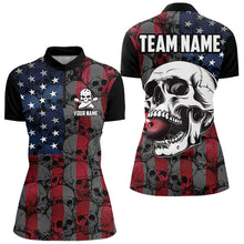Load image into Gallery viewer, American Flag Skull Camo Bowling Shirt For Women Custom patriotic Team Jersey bowling attire for Women NQS9790