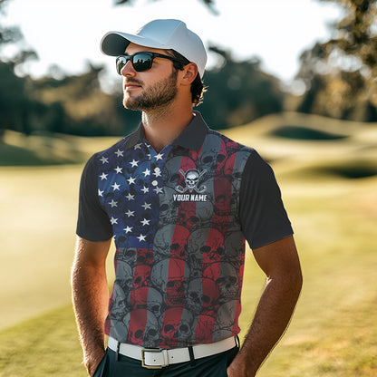 American Flag Skull Camo Golf Polo shirt for Men Custom patriotic golf team uniform NQS9791
