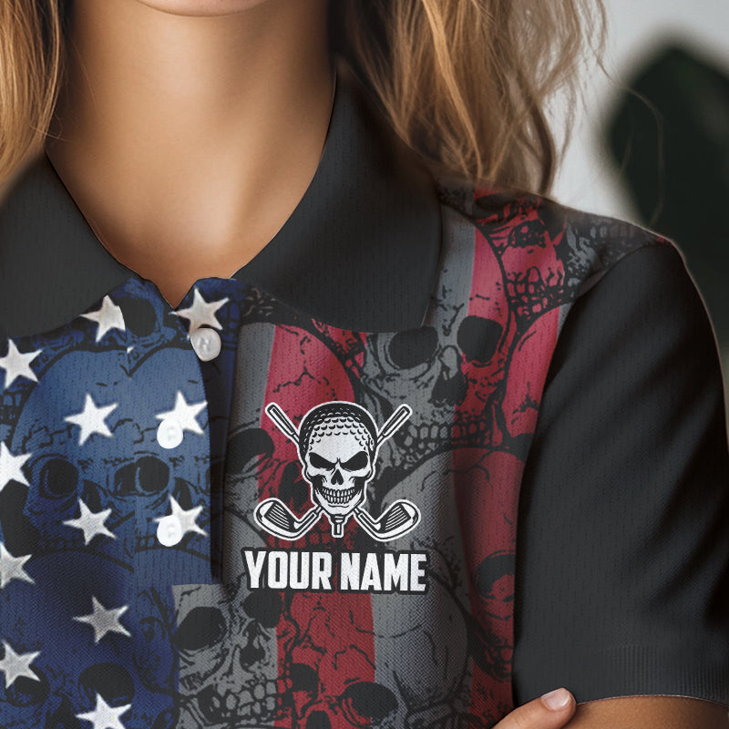 American Flag Skull Camo Golf Polo shirt for Women Custom patriotic golf team uniform NQS9791
