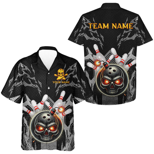 Funny Black and Gray Camo Hawaiian bowling shirts Custom Skull Bowling Bomb Team button up shirts NQS9792