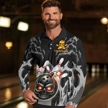 Load image into Gallery viewer, Funny Black and Gray Camo Bowling Shirt For Men Custom Skull Bowling Bomb Team bowling attire for men NQS9792