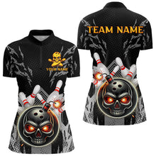 Load image into Gallery viewer, Funny Black and Gray Camo Bowling Shirt For Women Custom Skull Bowling Bomb Team ladies bowling attire NQS9792