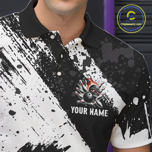Black and White camo Flame Skull Bowling Shirts For Men Custom Bowling Team Jersey bowlers outfit NQS9795
