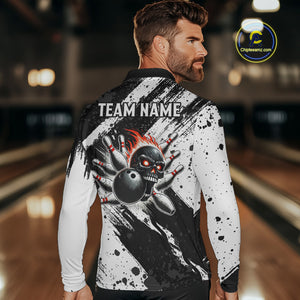 Black and White camo Flame Skull Bowling Shirts For Men Custom Bowling Team Jersey bowlers outfit NQS9795