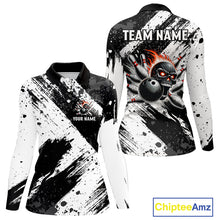 Load image into Gallery viewer, Black and White camo Flame Skull Bowling Shirts For Women Custom Bowling Team Jersey bowlers outfit NQS9795