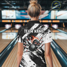 Load image into Gallery viewer, Black and White camo Flame Skull Bowling Shirts For Women Custom Bowling Team Jersey bowlers outfit NQS9795