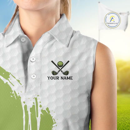 Green and White American Flag womens golf shirts sleeveless Custom patriotic golf team uniform outfit NQS9796