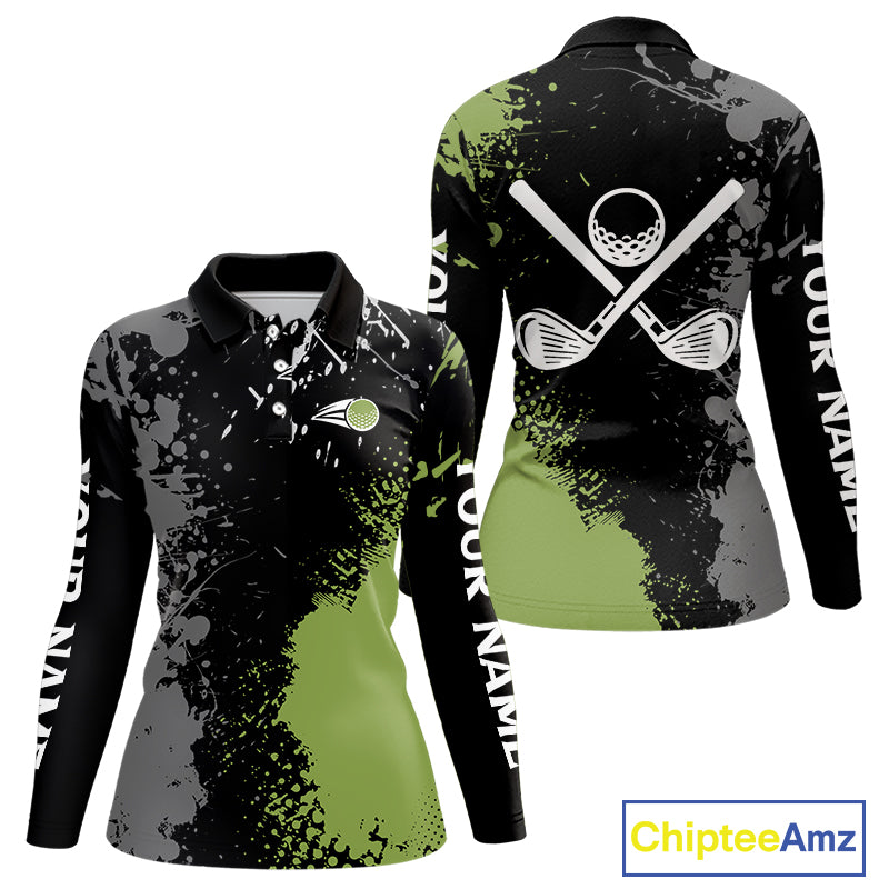 Black and Green Camo Golf Polo shirt for Women Custom golf team uniform golf outfit NQS9797