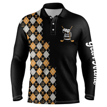 Load image into Gallery viewer, Funny Mens golf polo shirt custom the golf clubs skull beer yellow argyle pattern black golf shirt NQS5360